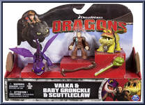 Valka & Baby Gronckle & Scuttleclaw from Dragons - Basic Series manufactured by Spinmaster [Front]