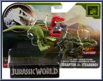 Eoraptor vs Stegosaurus from Jurassic World - Epic Evolution - Danger Packs manufactured by Mattel [Front]