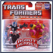 Optimus Primal / Predacon Tarantulas (BW Series)  from Transformers - Universe 2008 - Robot Heroes manufactured by Hasbro [Front]