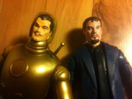 Tony Stark (Painted Head Cast) (Marvel Legends) Custom Other [My custom painted head cast next to the toybiz gold armor iron man]